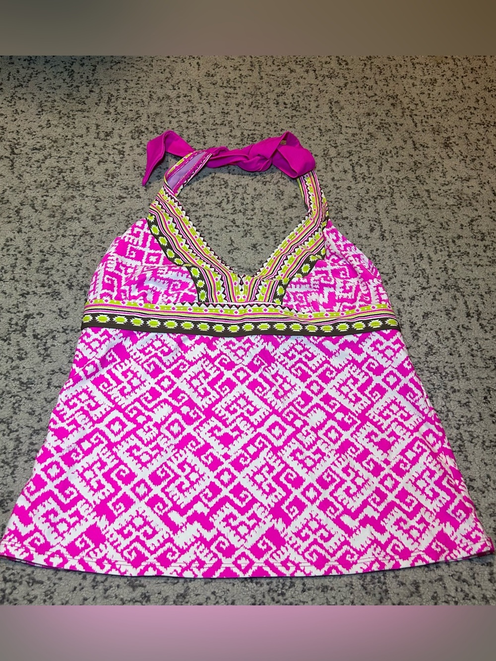 Athleta Pink & White Asymmetrical Print Tankini Top Size 36 B/C